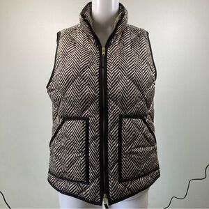 J Crew Black Tan Down Zip Puff Vest Jacket Sz S Quilted